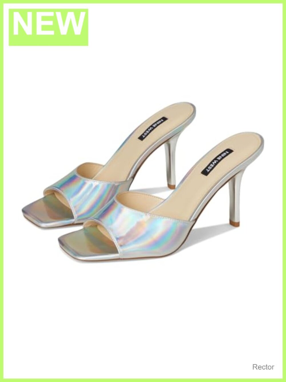 Nine West Disko Heeled Sandals Square Toe Stiletto Faux Leather